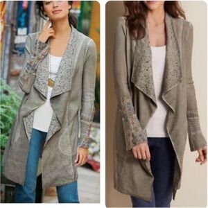 Soft Surroundings Cadence Topper Boho Green Lace Cardigan Size Petite XS